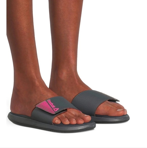 Reebok Women's Gray and Pink Slide Sandals -10 - Picture 4 of 5